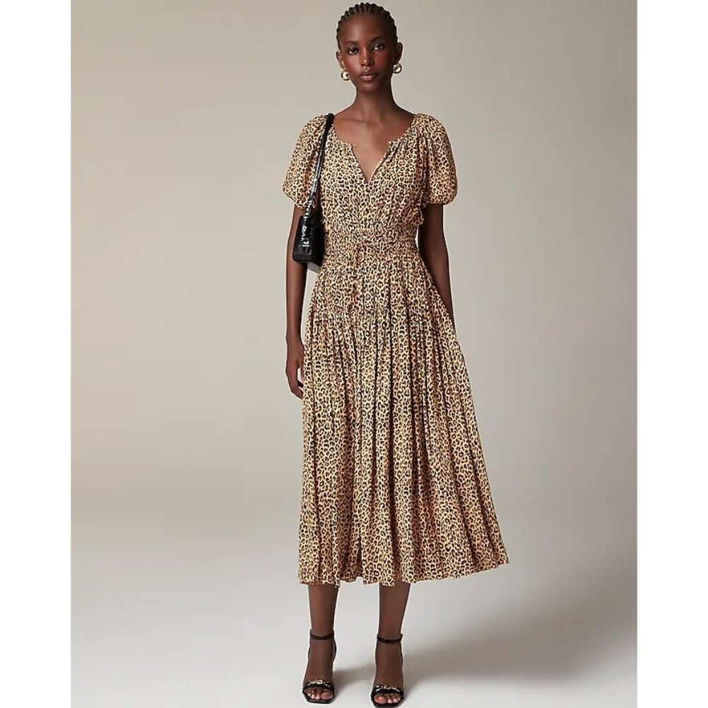 J.Crew Elena Puff-Sleeve Dress in Leopard Crepe de Chine Women's Size Small NWT - Picture 7 of 16